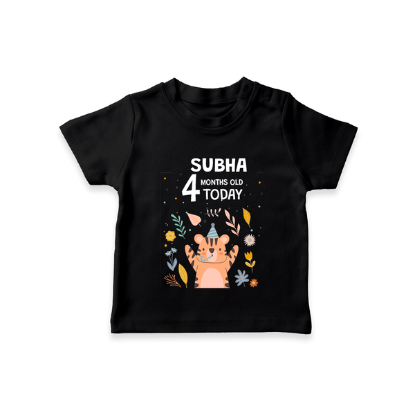 Cute Newborn T-Shirt for 4 Month | Custom Name & Style Options - BLACK - 0-5 Months Old (Chest 17")