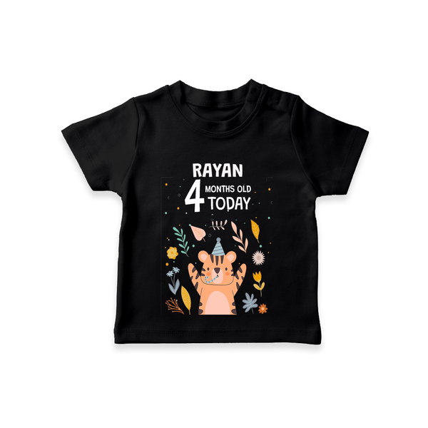 Commemorate your little one's 4th month with a custom T-Shirt, personalized with their name! - BLACK - 0 - 5 Months Old (Chest 17")