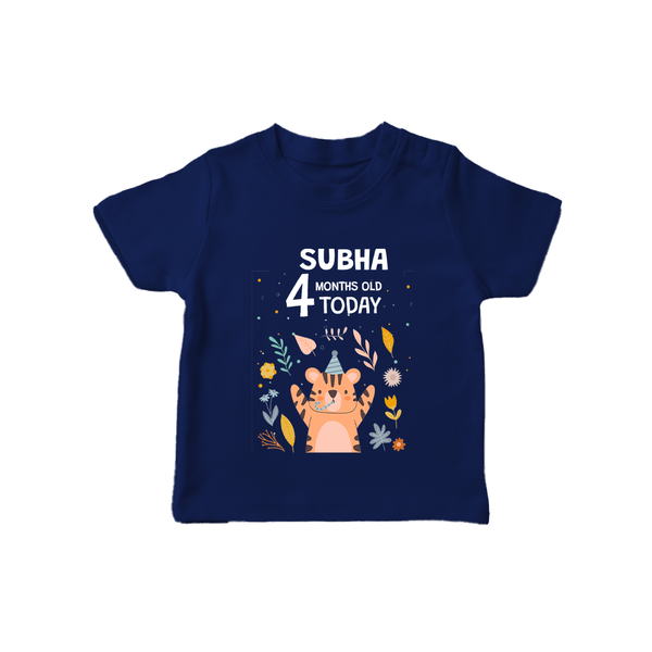 Cute Newborn T-Shirt for 4 Month | Custom Name & Style Options - NAVY BLUE - 0-5 Months Old (Chest 17")