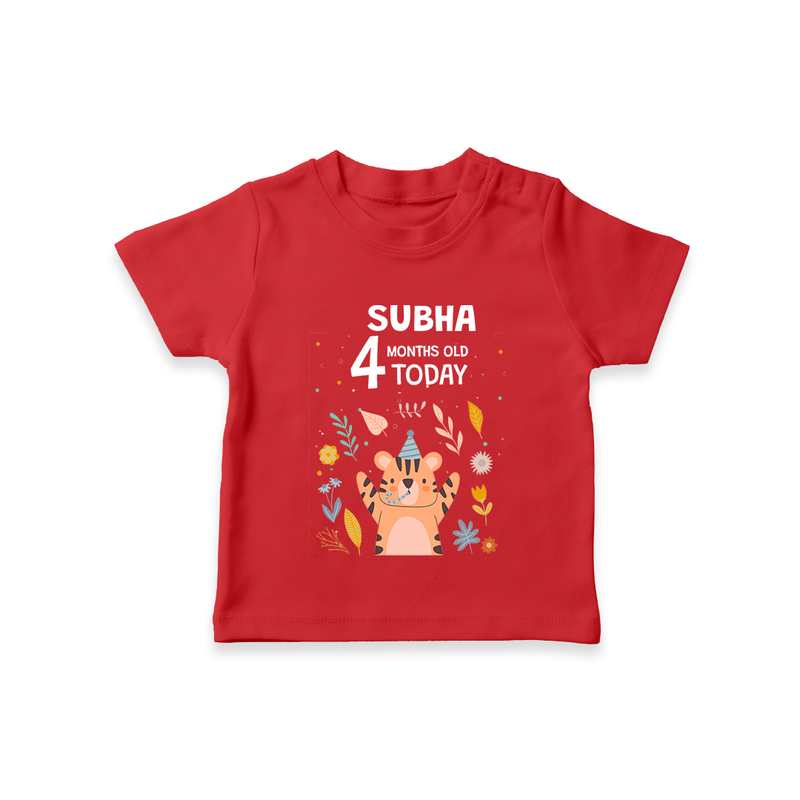 Cute Newborn T-Shirt for 4 Month | Custom Name & Style Options - RED - 0-5 Months Old (Chest 17")