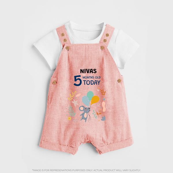 Cute Newborn Dungaree Set for 5 Month | Custom Name & Style Options - PEACH - 0 - 5 Months Old (Chest 18")