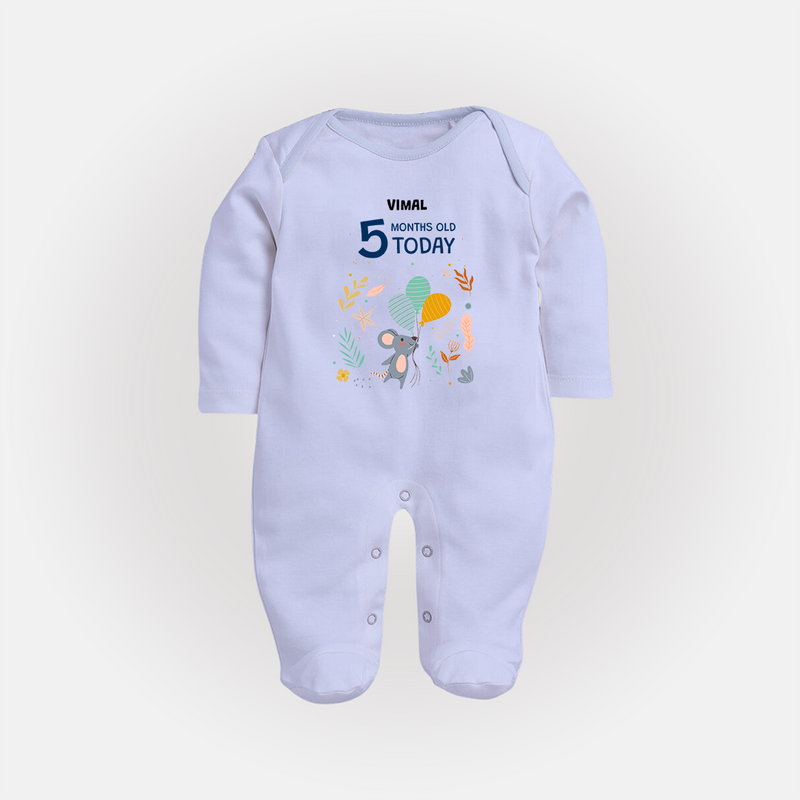 Celebrate The Magic Of Your Baby's Fifth Month With Our Elegant And Customized Sleep Suit For Babies - BABY BLUE - New Born (Chest 7.5")