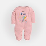 Celebrate The Magic Of Your Baby's Fifth Month With Our Elegant And Customized Sleep Suit For Babies - BABY PINK - New Born (Chest 7.5")