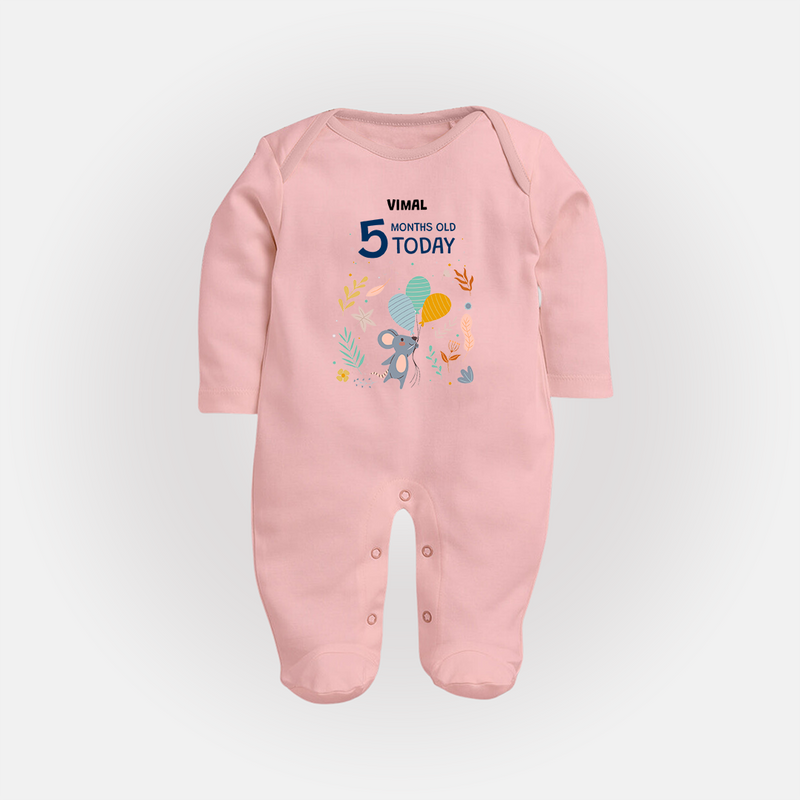 Celebrate The Magic Of Your Baby's Fifth Month With Our Elegant And Customized Sleep Suit For Babies - BABY PINK - New Born (Chest 7.5")