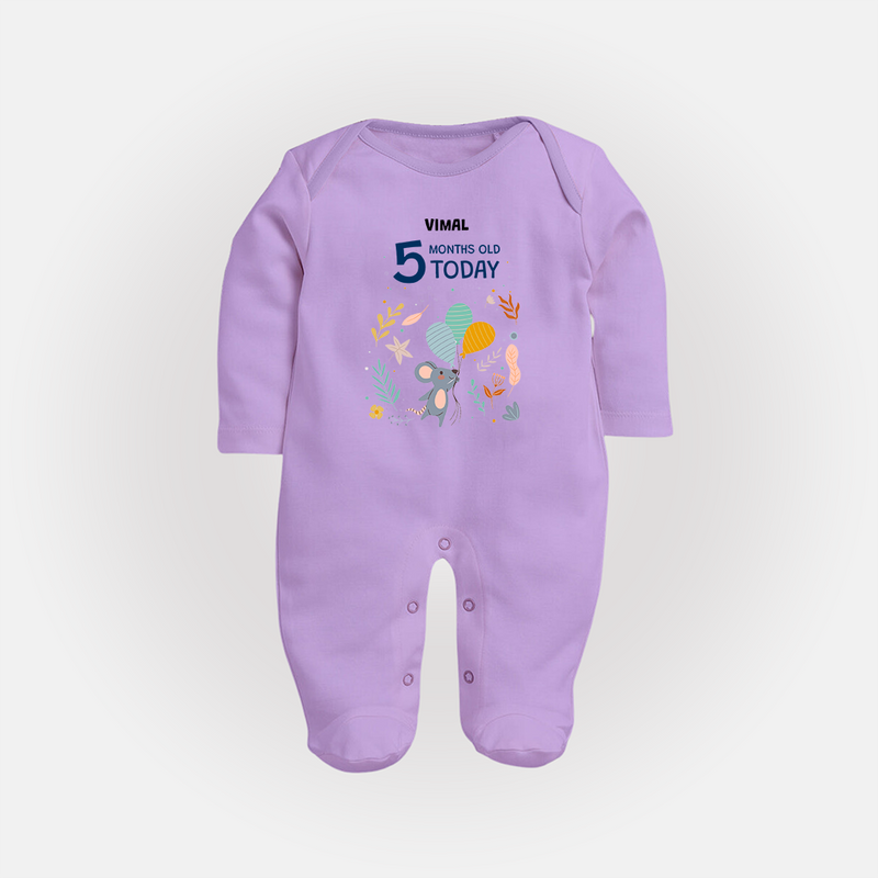 Celebrate The Magic Of Your Baby's Fifth Month With Our Elegant And Customized Sleep Suit For Babies - LILAC - New Born (Chest 7.5")