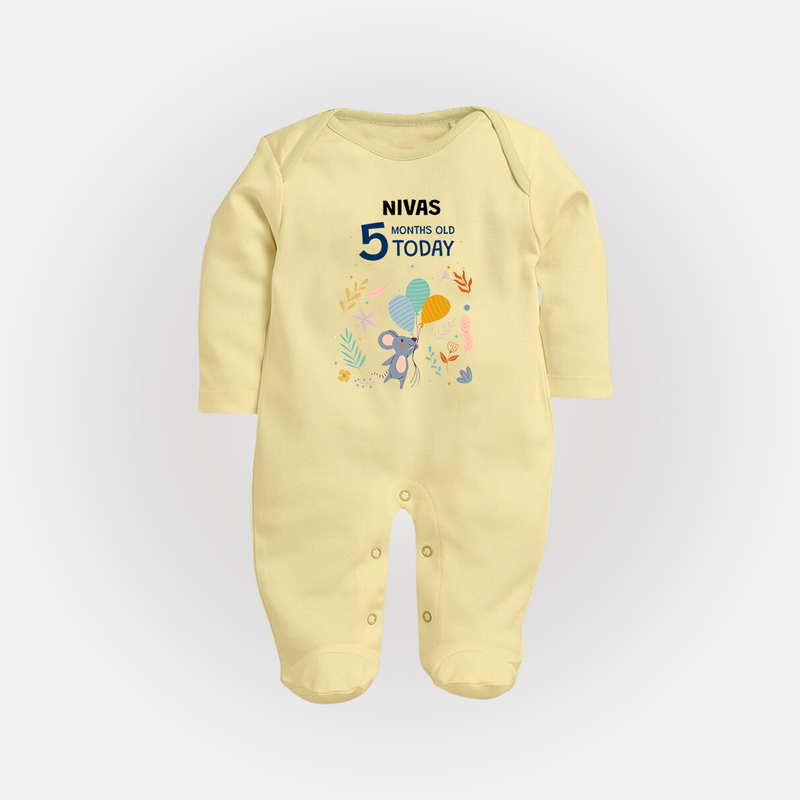 Cute Newborn Full Sleeve Bodysuit/ Sleep Suit/ Jumpsuit for 5 Month | Custom Name & Style Options - PASTEL YELLOW - New Born (Chest 7.5")