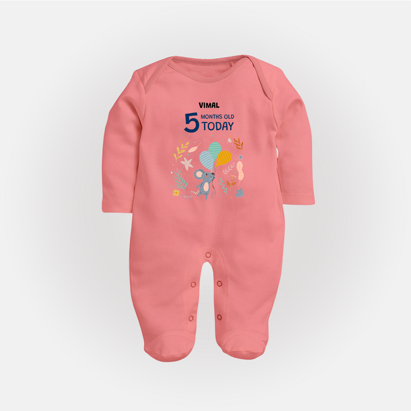 Celebrate The Magic Of Your Baby's Fifth Month With Our Elegant And Customized Sleep Suit For Babies - PEACH - New Born (Chest 7.5")