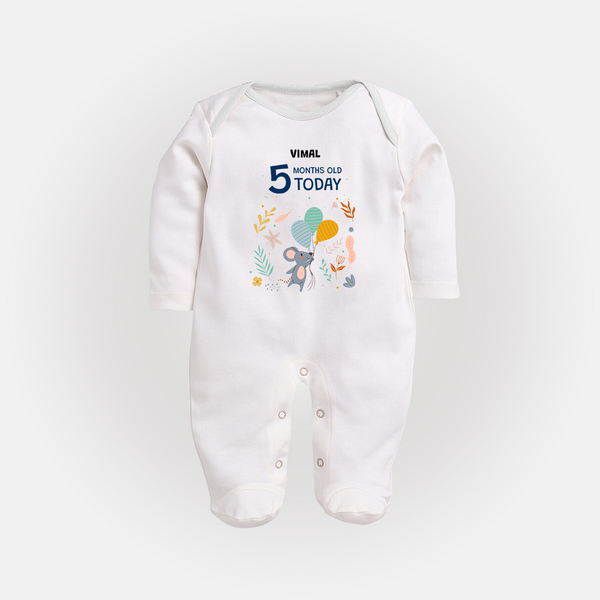 Celebrate The Magic Of Your Baby's Fifth Month With Our Elegant And Customized Sleep Suit For Babies - WHITE - New Born (Chest 7.5")