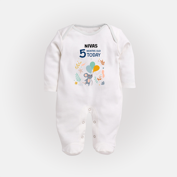 Cute Newborn Full Sleeve Bodysuit/ Sleep Suit/ Jumpsuit for 5 Month | Custom Name & Style Options - WHITE - New Born (Chest 7.5")