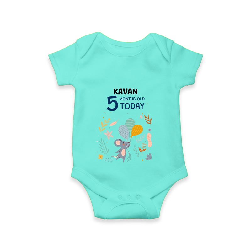 Commemorate your little one's 5th month with a custom romper/onesie, personalized with their name! - ARCTIC BLUE - 0 - 3 Months Old (Chest 16")