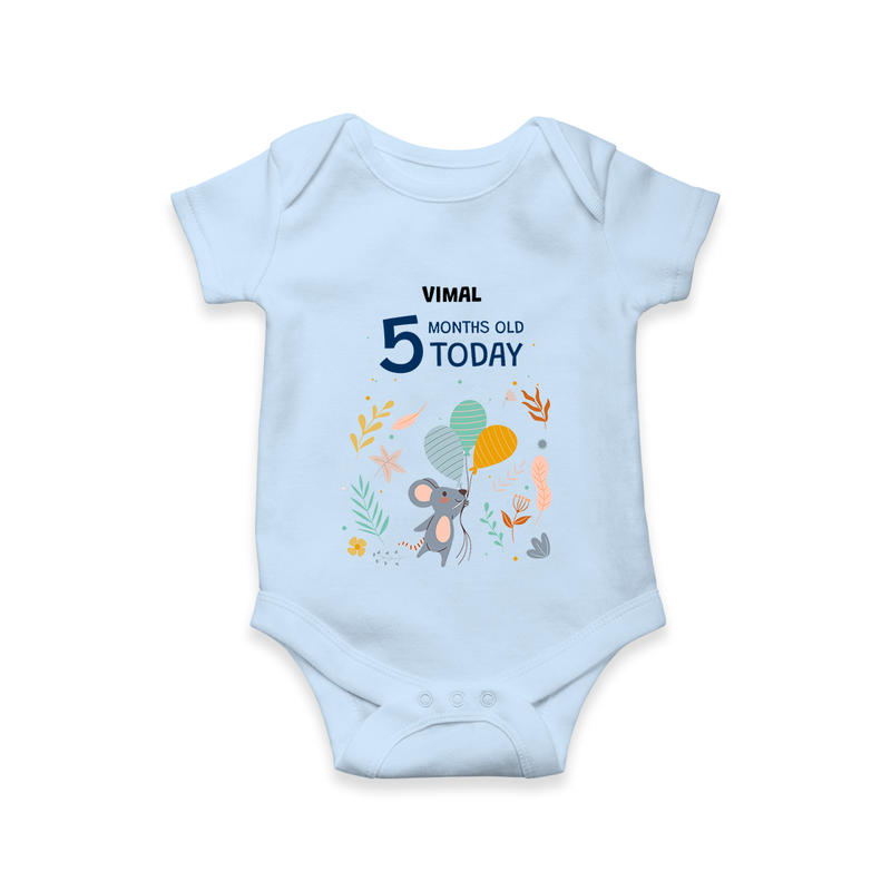 Celebrate The Magic Of Your Baby's Fifth Month With Our Elegant And Customized Romper For Babies - BABY BLUE - 0 - 3 Months Old (Chest 16")