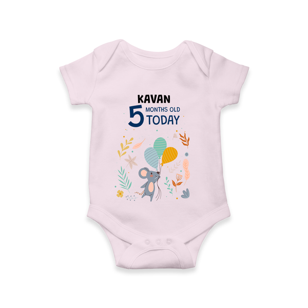 Commemorate your little one's 5th month with a custom romper/onesie, personalized with their name! - BABY PINK - 0 - 3 Months Old (Chest 16")