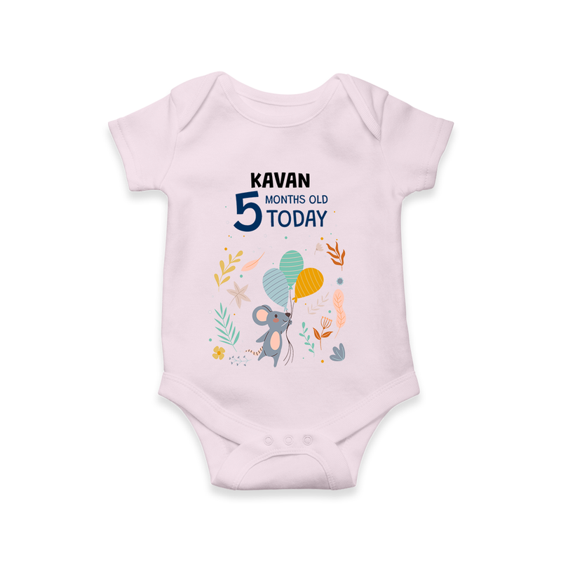 Commemorate your little one's 5th month with a custom romper/onesie, personalized with their name! - BABY PINK - 0 - 3 Months Old (Chest 16")