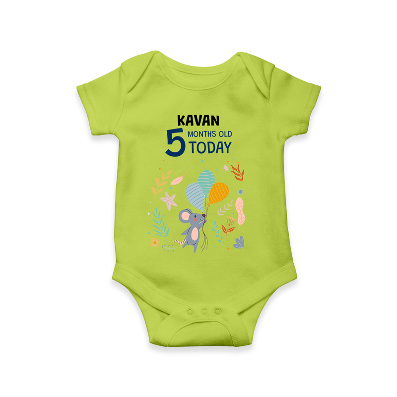 Commemorate your little one's 5th month with a custom romper/onesie, personalized with their name! - LIME GREEN - 0 - 3 Months Old (Chest 16")