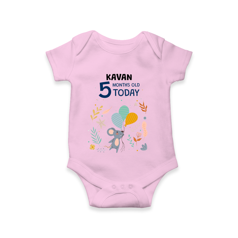 Commemorate your little one's 5th month with a custom romper/onesie, personalized with their name! - PINK - 0 - 3 Months Old (Chest 16")