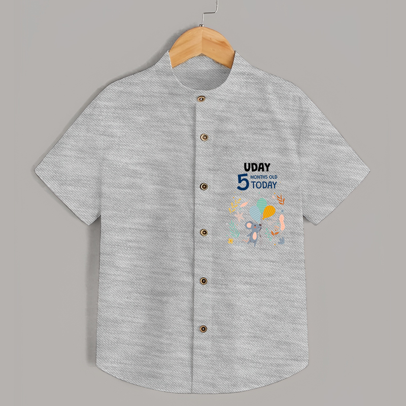 Commemorate your little one's 5th month with a custom Shirt, personalized with their name! - GREY MELANGE - 0 - 6 Months Old (Chest 21")