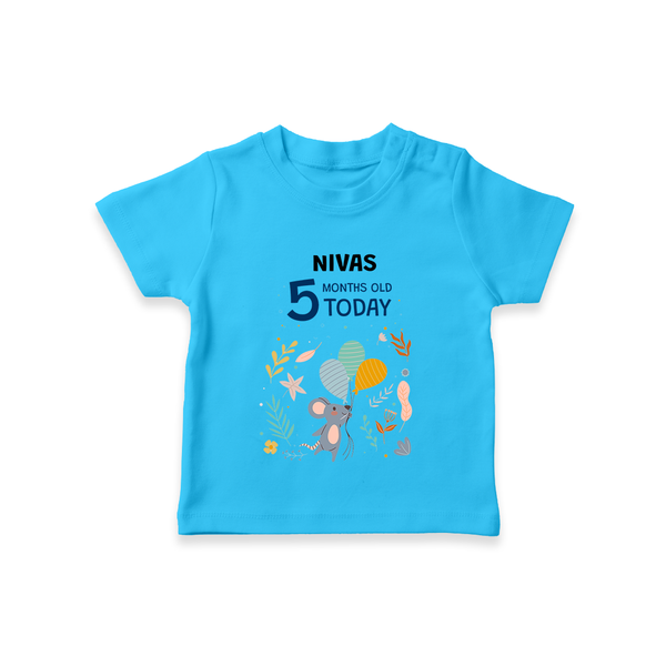Cute Newborn T-Shirt for 5 Month | Custom Name & Style Options - SKY BLUE - 0-5 Months Old (Chest 17")