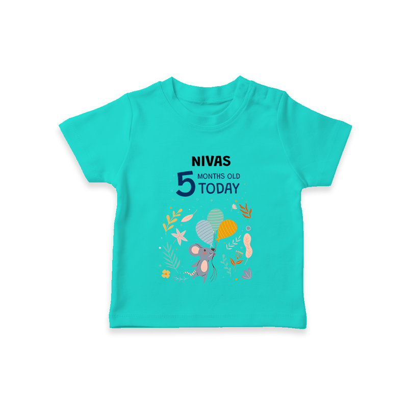 Cute Newborn T-Shirt for 5 Month | Custom Name & Style Options - TEAL - 0-5 Months Old (Chest 17")