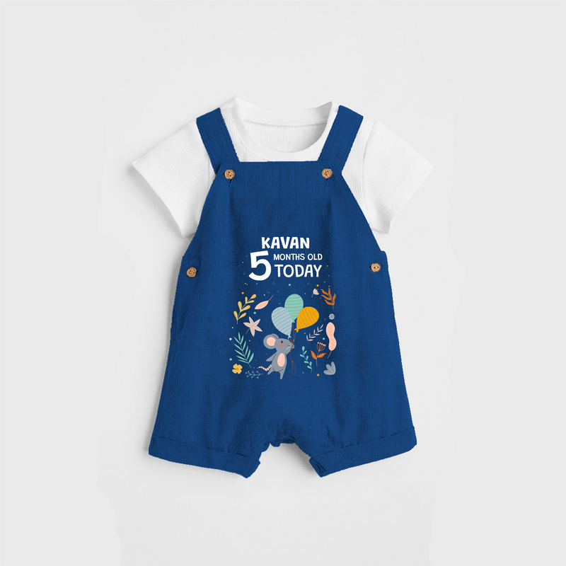 Commemorate your little one's 5th month with a custom Dungaree set, personalized with their name! - COBALT BLUE - 0 - 5 Months Old (Chest 17")