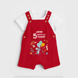 Celebrate The Magic Of Your Baby's Fifth Month With Our Elegant And Customized Dungaree Set For Babies - RED - 0 - 5 Months Old (Chest 18")