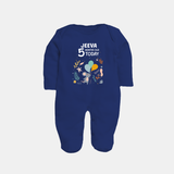 Cute Newborn Full Sleeve Bodysuit/ Sleep Suit/ Jumpsuit for 5 Month | Custom Name & Style Options - NAVY BLUE - New Born (Chest 7.5")