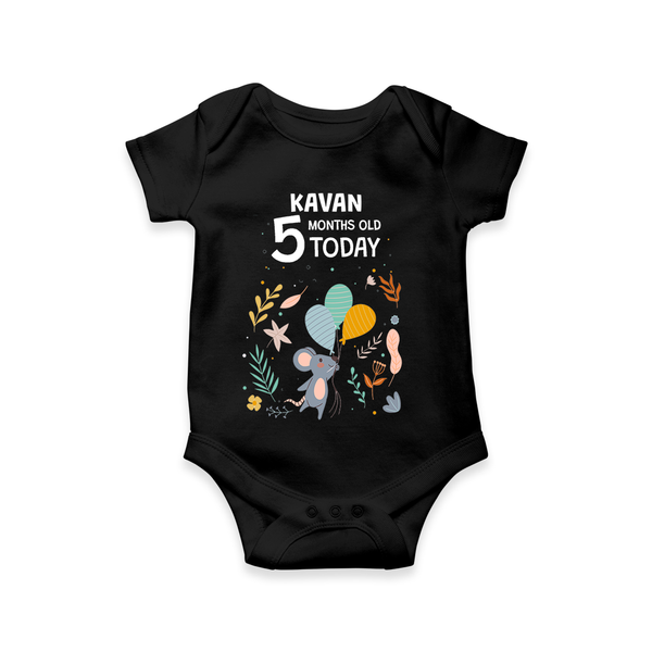 Commemorate your little one's 5th month with a custom romper/onesie, personalized with their name! - BLACK - 0 - 3 Months Old (Chest 16")