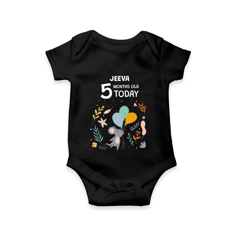 Celebrate The Magic Of Your Baby's Fifth Month With Our Elegant And Customized Romper For Babies - BLACK - 0 - 3 Months Old (Chest 16")