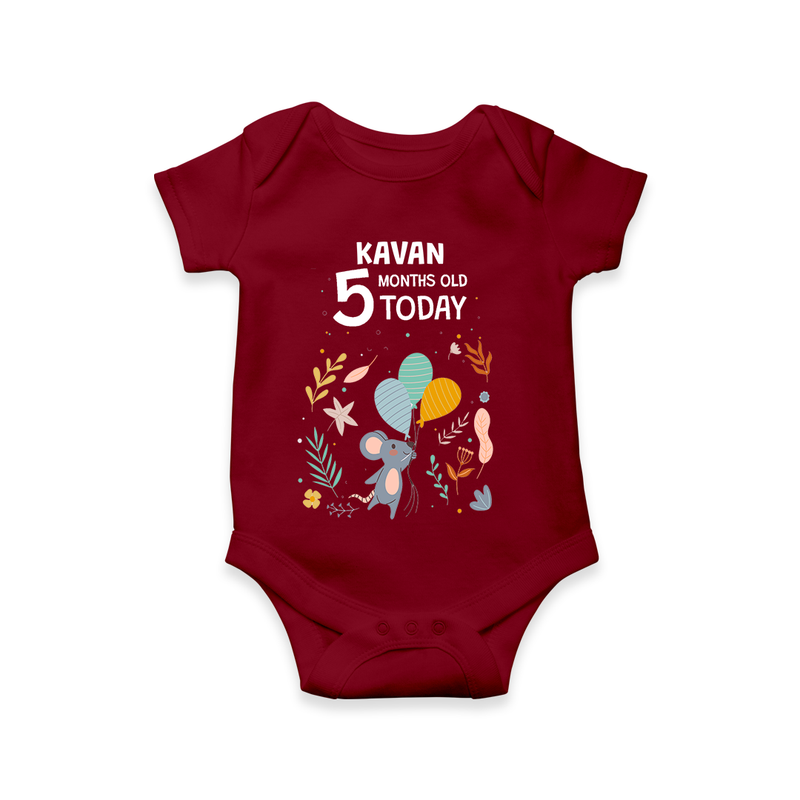 Commemorate your little one's 5th month with a custom romper/onesie, personalized with their name! - MAROON - 0 - 3 Months Old (Chest 16")