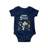 Commemorate your little one's 5th month with a custom romper/onesie, personalized with their name! - NAVY BLUE - 0 - 3 Months Old (Chest 16")