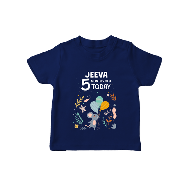 Cute Newborn T-Shirt for 5 Month | Custom Name & Style Options - NAVY BLUE - 0-5 Months Old (Chest 17")