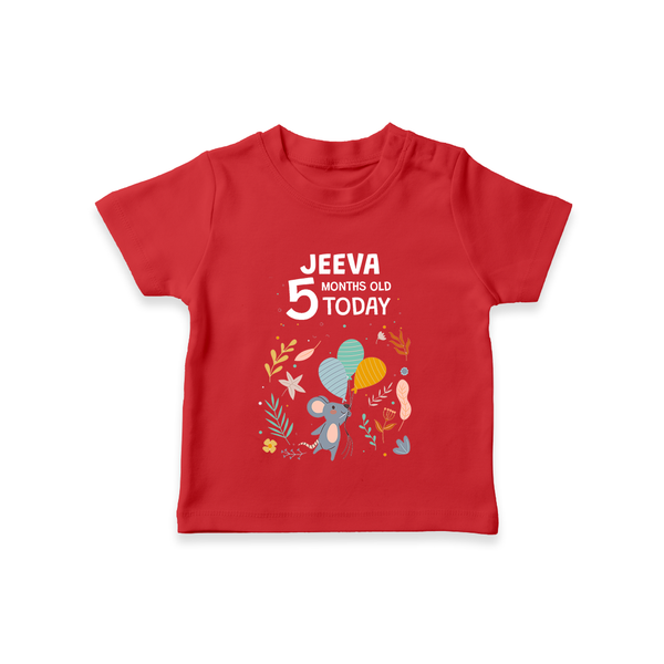 Cute Newborn T-Shirt for 5 Month | Custom Name & Style Options - RED - 0-5 Months Old (Chest 17")