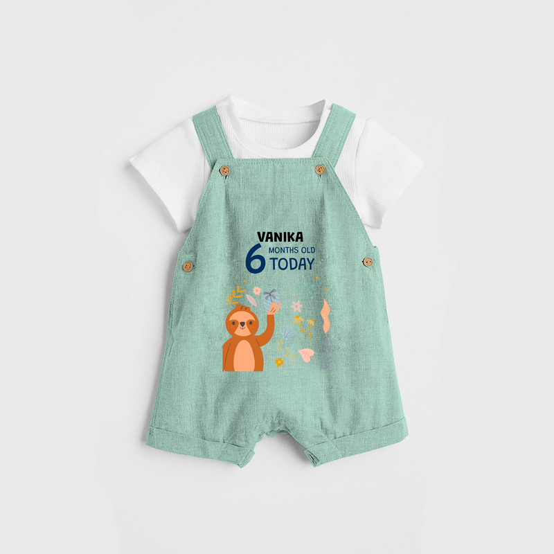 Commemorate your little one's 6th month with a custom Dungaree set, personalized with their name! - LIGHT GREEN - 0 - 5 Months Old (Chest 17")