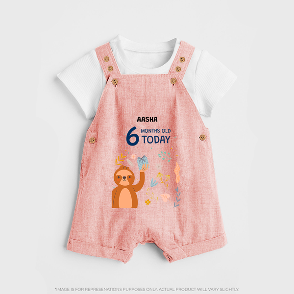 Celebrate The Magic Of Your Baby's Sixth Month With Our Elegant And Customized Dungaree Set For Babies - PEACH - 0 - 5 Months Old (Chest 18")