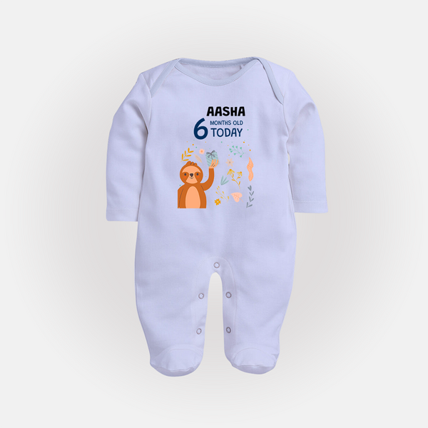 Cute Newborn Full Sleeve Bodysuit/ Sleep Suit/ Jumpsuit for 6 Month | Custom Name & Style Options - BABY BLUE - New Born (Chest 7.5")