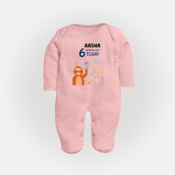 Cute Newborn Full Sleeve Bodysuit/ Sleep Suit/ Jumpsuit for 6 Month | Custom Name & Style Options - BABY PINK - New Born (Chest 7.5")