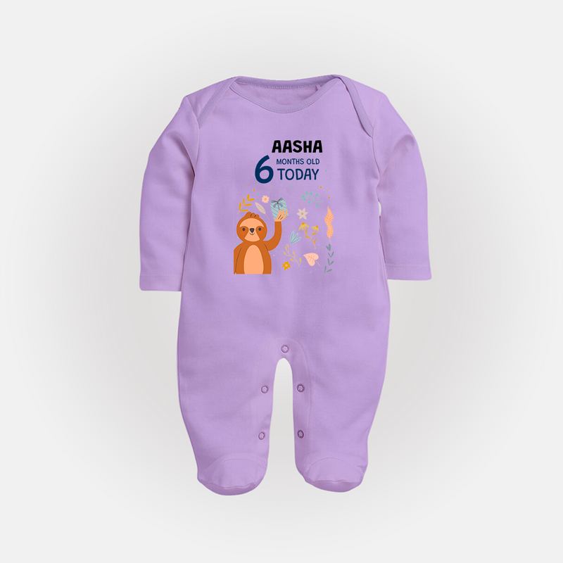 Cute Newborn Full Sleeve Bodysuit/ Sleep Suit/ Jumpsuit for 6 Month | Custom Name & Style Options - LILAC - New Born (Chest 7.5")