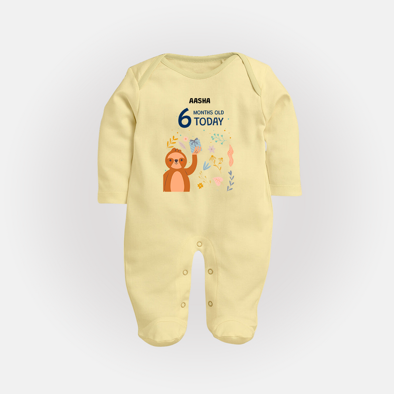 Celebrate The Magic Of Your Baby's Sixth Month With Our Elegant And Customized Sleep Suit For Babies - PASTEL YELLOW - New Born (Chest 7.5")