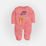 Cute Newborn Full Sleeve Bodysuit/ Sleep Suit/ Jumpsuit for 6 Month | Custom Name & Style Options - PEACH - New Born (Chest 7.5")
