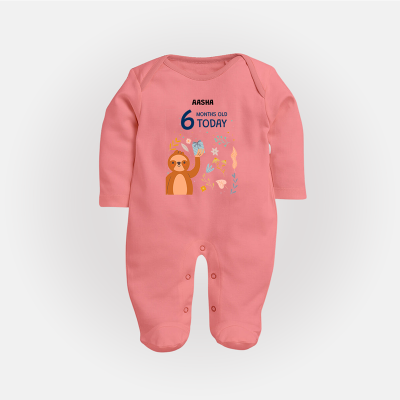 Celebrate The Magic Of Your Baby's Sixth Month With Our Elegant And Customized Sleep Suit For Babies - PEACH - New Born (Chest 7.5")