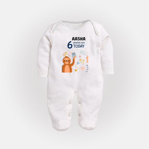 Cute Newborn Full Sleeve Bodysuit/ Sleep Suit/ Jumpsuit for 6 Month | Custom Name & Style Options - WHITE - New Born (Chest 7.5")