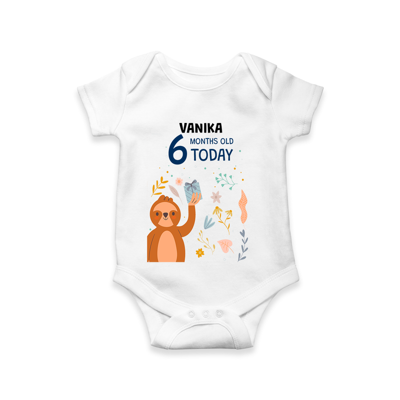 Commemorate your little one's 6th month with a custom romper/onesie, personalized with their name! - WHITE - 0 - 3 Months Old (Chest 16")
