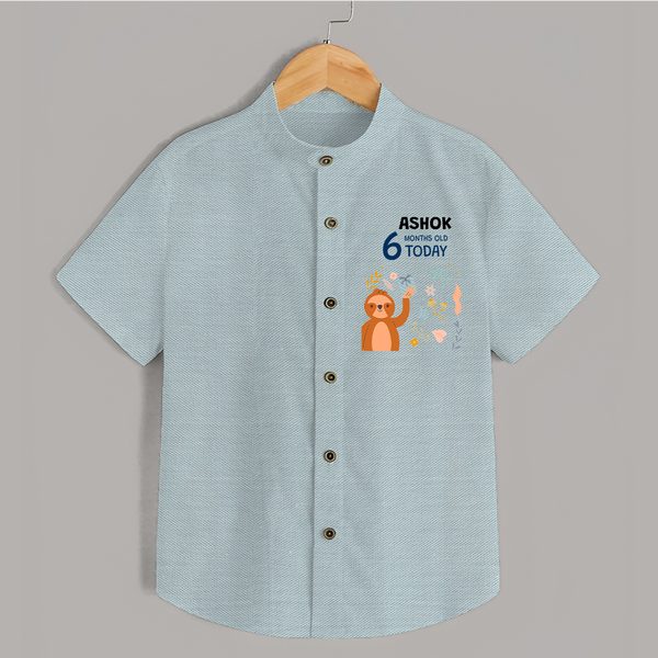 Cute Newborn Shirt for 6 Month | Custom Name & Style Options - ARCTIC BLUE - 0 - 6 Months Old (Chest 23")