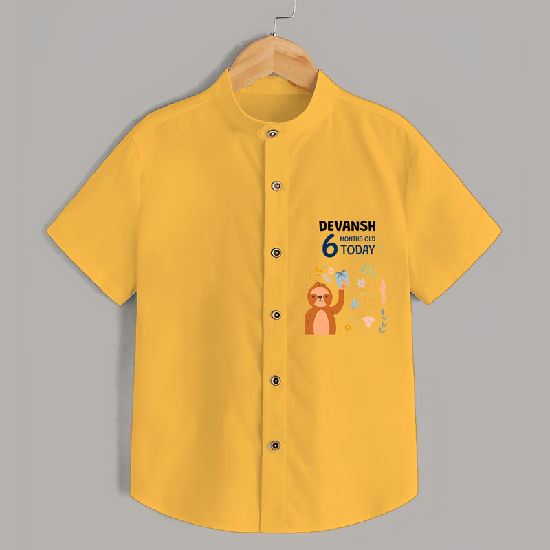 Commemorate your little one's 6th month with a custom Shirt, personalized with their name! - YELLOW - 0 - 6 Months Old (Chest 21")