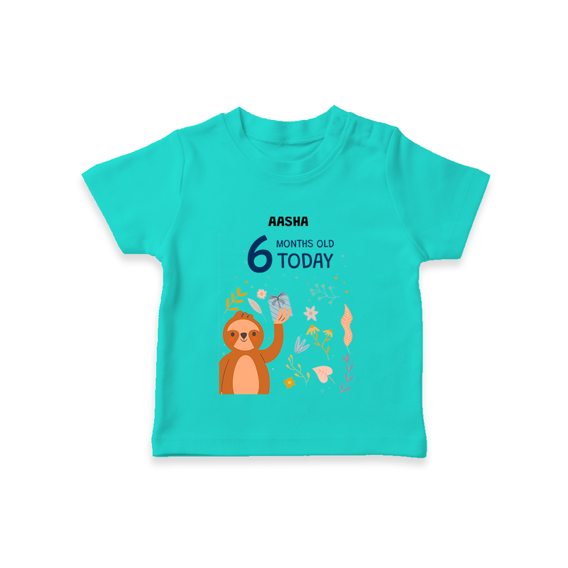 Celebrate The Magic Of Your Baby's Sixth Month With Our Elegant And Customized T-Shirt For Babies - TEAL - 0-5 Months Old (Chest 17")