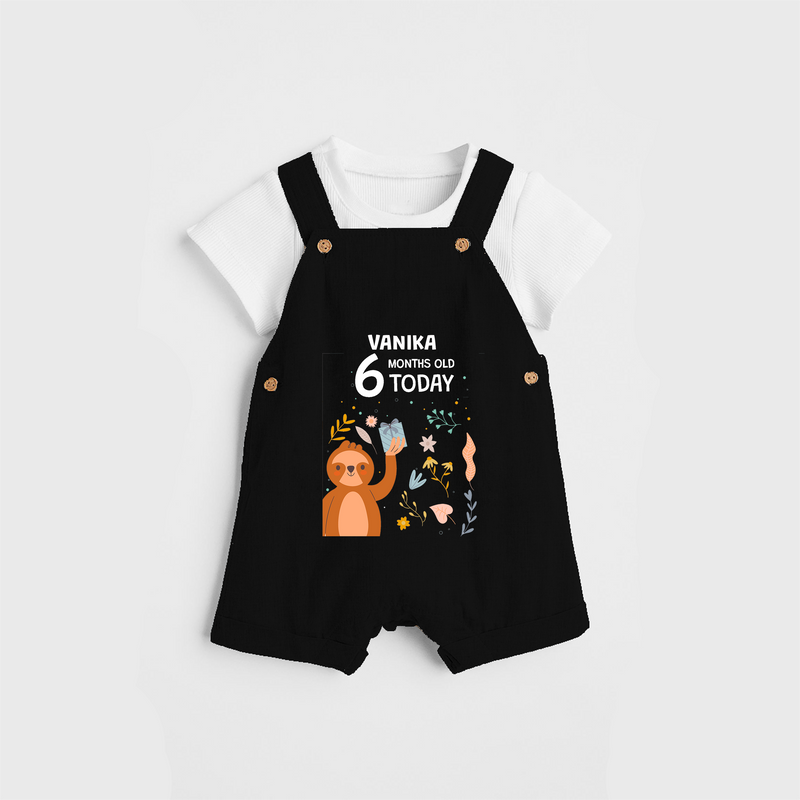 Commemorate your little one's 6th month with a custom Dungaree set, personalized with their name! - BLACK - 0 - 5 Months Old (Chest 17")