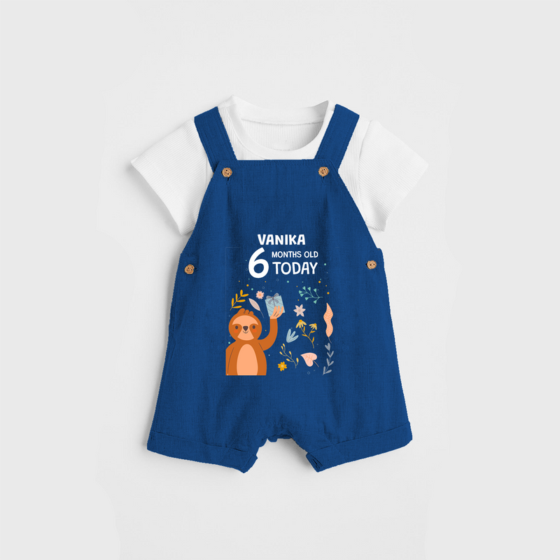Commemorate your little one's 6th month with a custom Dungaree set, personalized with their name! - COBALT BLUE - 0 - 5 Months Old (Chest 17")