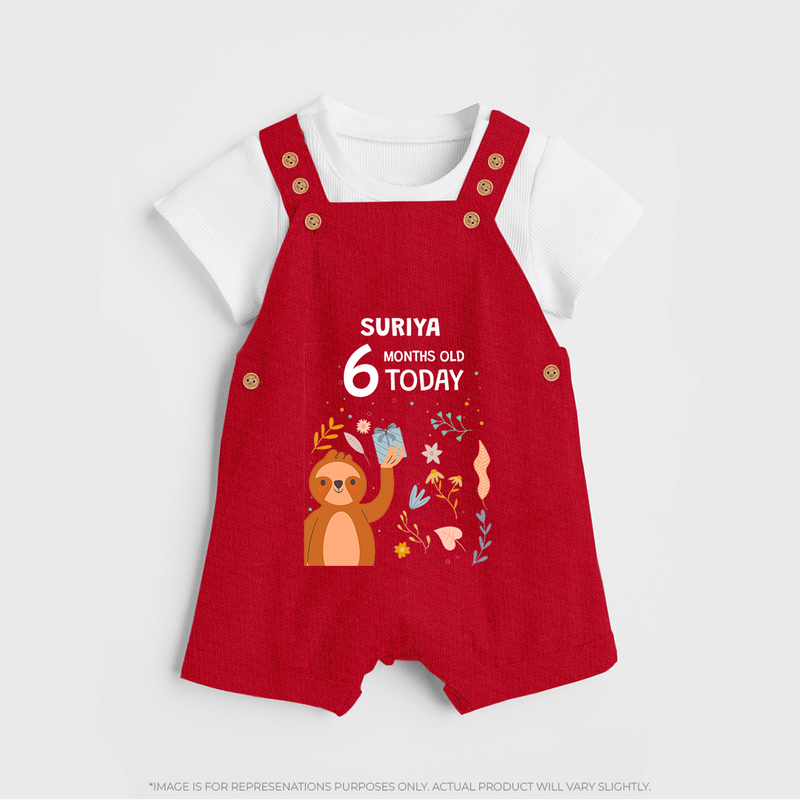 Celebrate The Magic Of Your Baby's Sixth Month With Our Elegant And Customized Dungaree Set For Babies - RED - 0 - 5 Months Old (Chest 18")