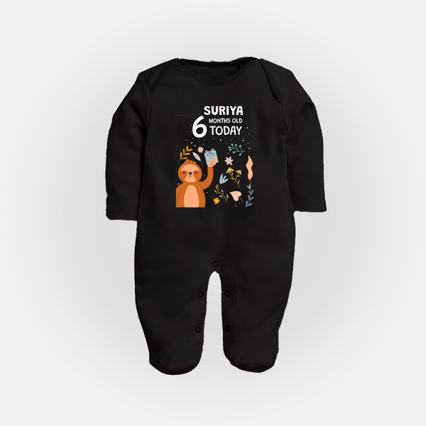 Cute Newborn Full Sleeve Bodysuit/ Sleep Suit/ Jumpsuit for 6 Month | Custom Name & Style Options - BLACK - New Born (Chest 7.5")