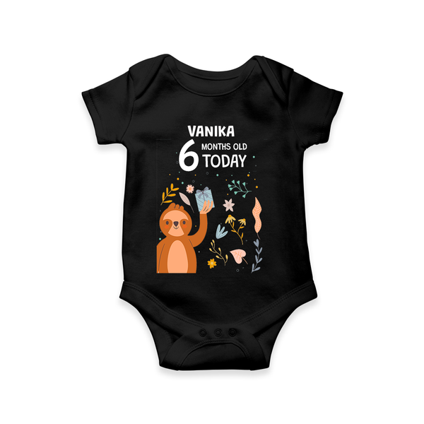 Commemorate your little one's 6th month with a custom romper/onesie, personalized with their name! - BLACK - 0 - 3 Months Old (Chest 16")
