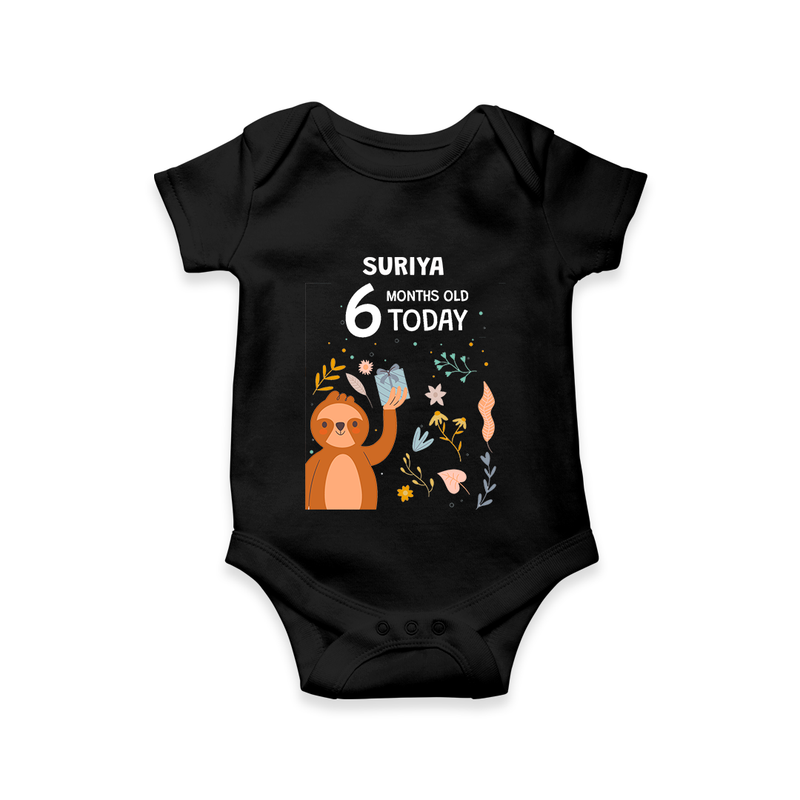 Celebrate The Magic Of Your Baby's Sixth Month With Our Elegant And Customized Romper For Babies - BLACK - 0 - 3 Months Old (Chest 16")